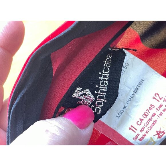 Vintage 1970s dress, black red striped long sleeves, shirtdress, elastic waist - Picture 9 of 9